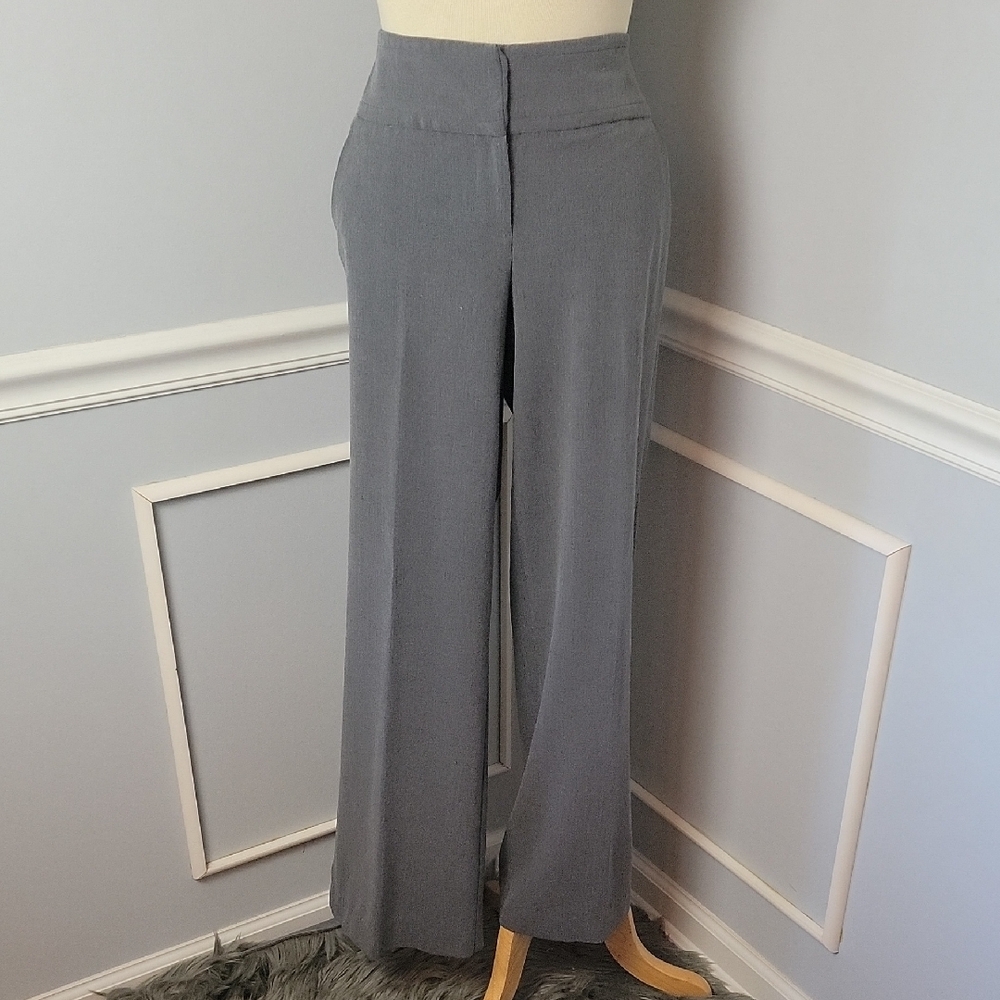 NEW YORK & COMPANY Gray Suiting Wide Waistband Wide Leg‎ Office Dress Pants 10